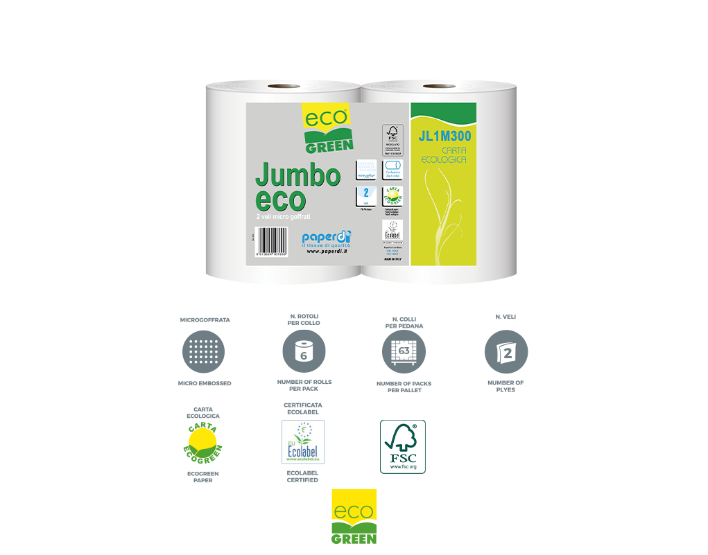 CARTA IGIENICA JUMBO ECOGREEN m.300 